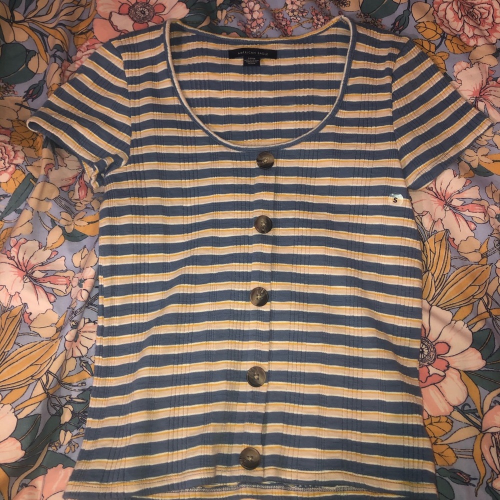 American Eagle Striped Button Top